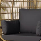 Sedia a Uovo in Rattan Marrone con Telaio in Acciaio Nero, Poltrona Lounge in Vimini per 2 Persone per Interni/Esterni