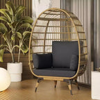 Sedia a Uovo in Rattan Marrone con Telaio in Acciaio Nero, Poltrona Lounge in Vimini per 2 Persone per Interni/Esterni