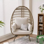 Sedia a Uovo in Rattan Marrone con Telaio in Acciaio Nero, Poltrona Lounge in Vimini per 2 Persone per Interni/Esterni