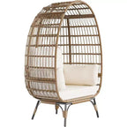 Sedia a Uovo in Rattan Marrone con Telaio in Acciaio Nero, Poltrona Lounge in Vimini per 2 Persone per Interni/Esterni