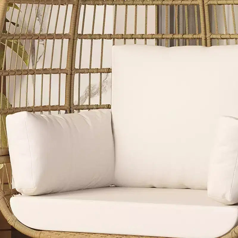 Sedia a Uovo in Rattan Marrone con Telaio in Acciaio Nero, Poltrona Lounge in Vimini per 2 Persone per Interni/Esterni