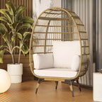 Sedia a Uovo in Rattan Marrone con Telaio in Acciaio Nero, Poltrona Lounge in Vimini per 2 Persone per Interni/Esterni