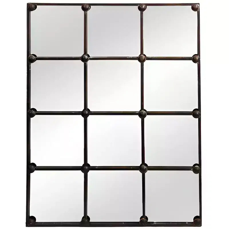 Slickblue Cast Iron Rectangle Wall Mirror 27.5 Brown 12-Panel Grid Industrial-Rustic Decorative Mirror