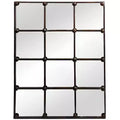 Slickblue Cast Iron Rectangle Wall Mirror 27.5 Brown 12-Panel Grid Industrial-Rustic Decorative Mirror