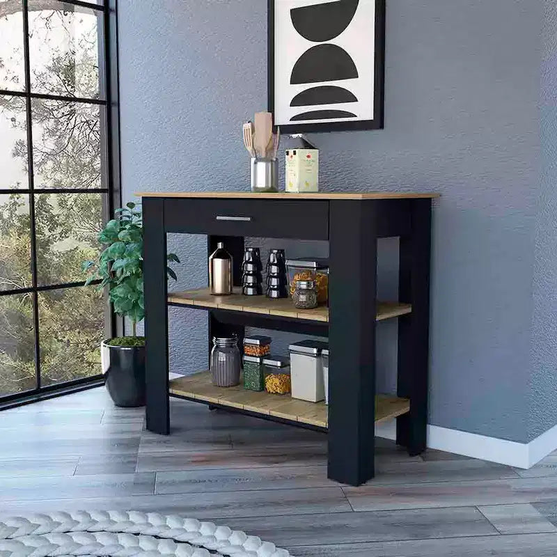 Isola da cucina da 40" con contenitore, nero – 2 ripiani e 1 cassetto, utente singolo