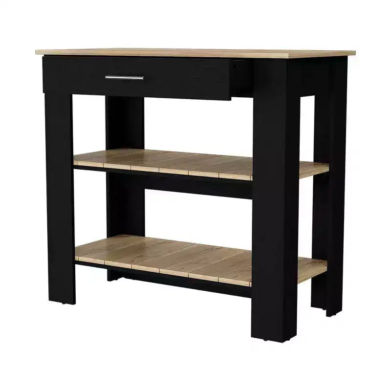 Isola da cucina da 40" con contenitore, nero – 2 ripiani e 1 cassetto, utente singolo