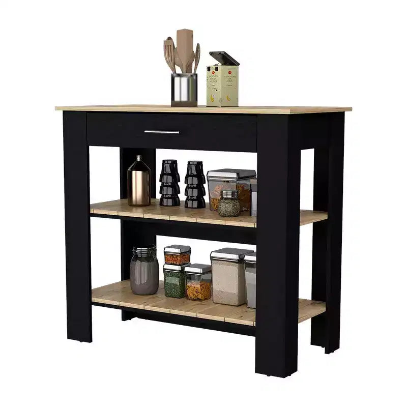 Isola da cucina da 40" con contenitore, nero – 2 ripiani e 1 cassetto, utente singolo