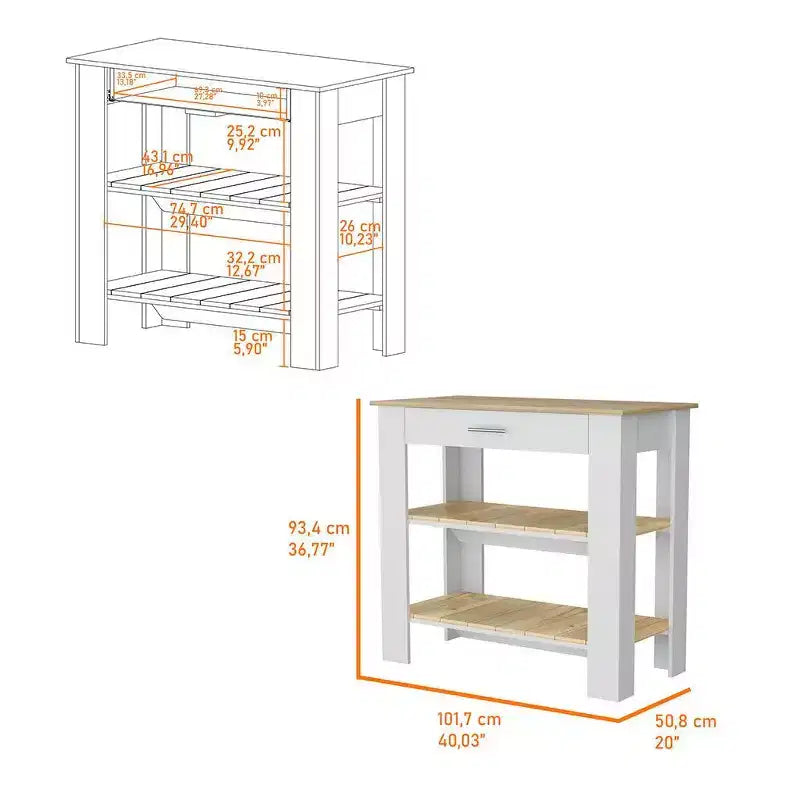 Isola da cucina da 40" con contenitore, nero – 2 ripiani e 1 cassetto, utente singolo
