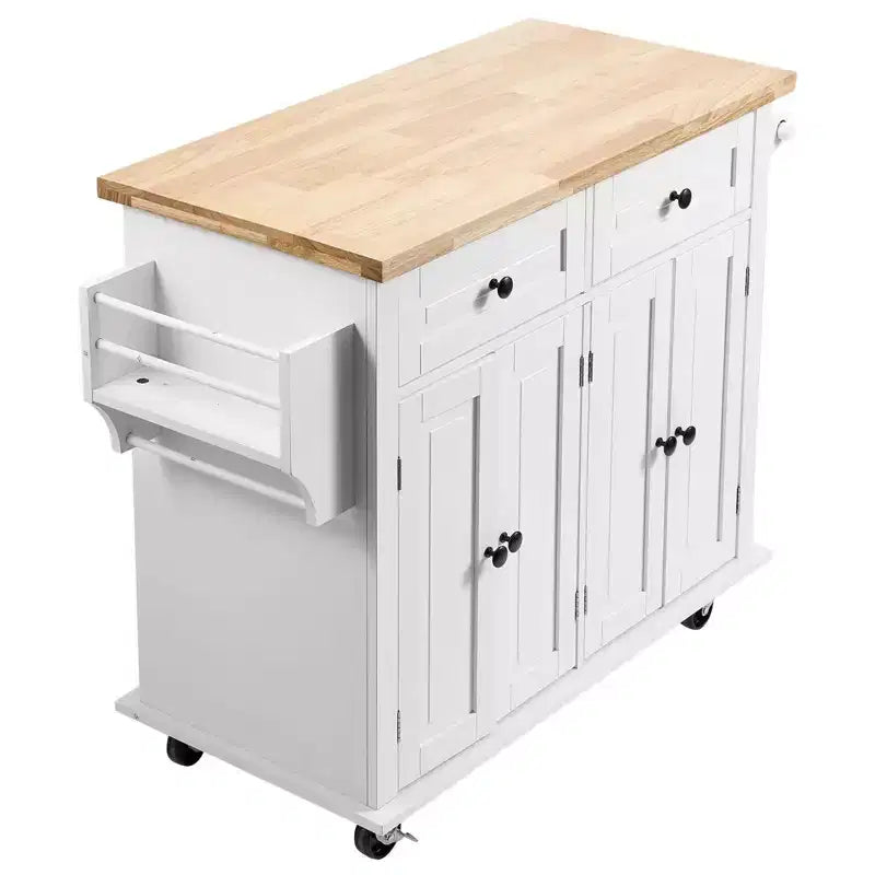 Carrello da cucina bianco con isola, contenitore, porta spezie e porta asciugamani, su ruote – Montaggio per 1 persona