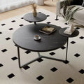 Coffee Table with Faux Marble Surfaces and Tripod Inspired Base, Modern Side Table with 2 Display Shelves, Circle Coffee Table for Bedroom