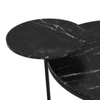 Tavolino Tondo con Finitura Nera Effetto Marmo, Base a Treppiede e 2 Ripiani, per 1