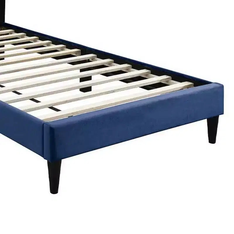 Letto singolo in velluto blu navy, testiera trapuntata a rombi, 1 persona