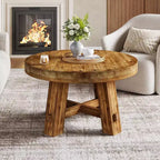 Tavolino da Caffè Rotondo Marrone in Legno Massello, 80 cm, 4 gambe, per 1–2 persone