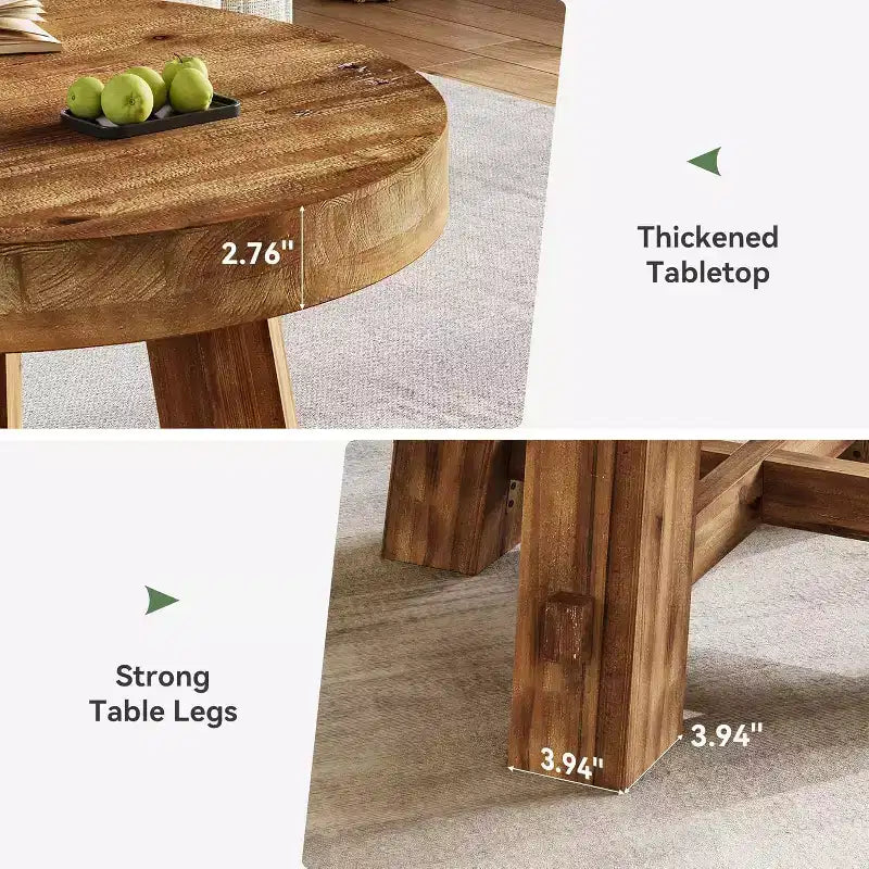Tavolino da Caffè Rotondo Marrone in Legno Massello, 80 cm, 4 gambe, per 1–2 persone