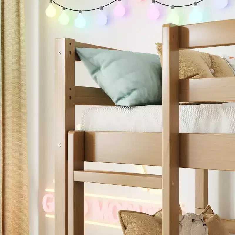 Letto a castello triplo naturale, legno massello, 3 posti letto