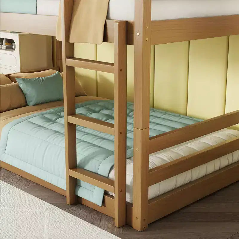 Letto a castello triplo naturale, legno massello, 3 posti letto
