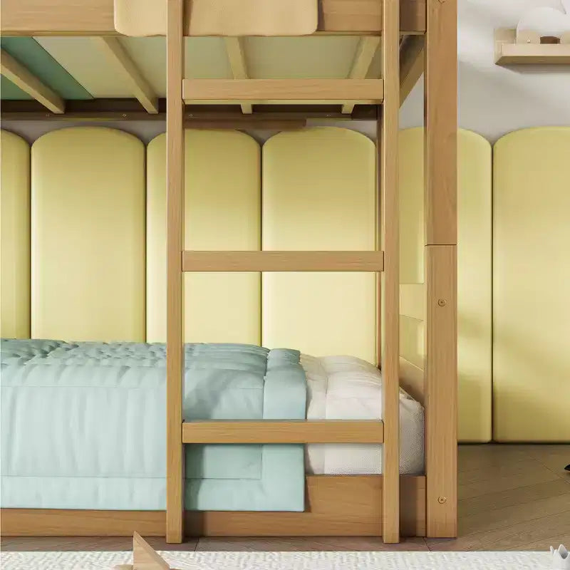 Letto a castello triplo naturale, legno massello, 3 posti letto