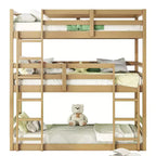 Letto a castello triplo naturale, legno massello, 3 posti letto
