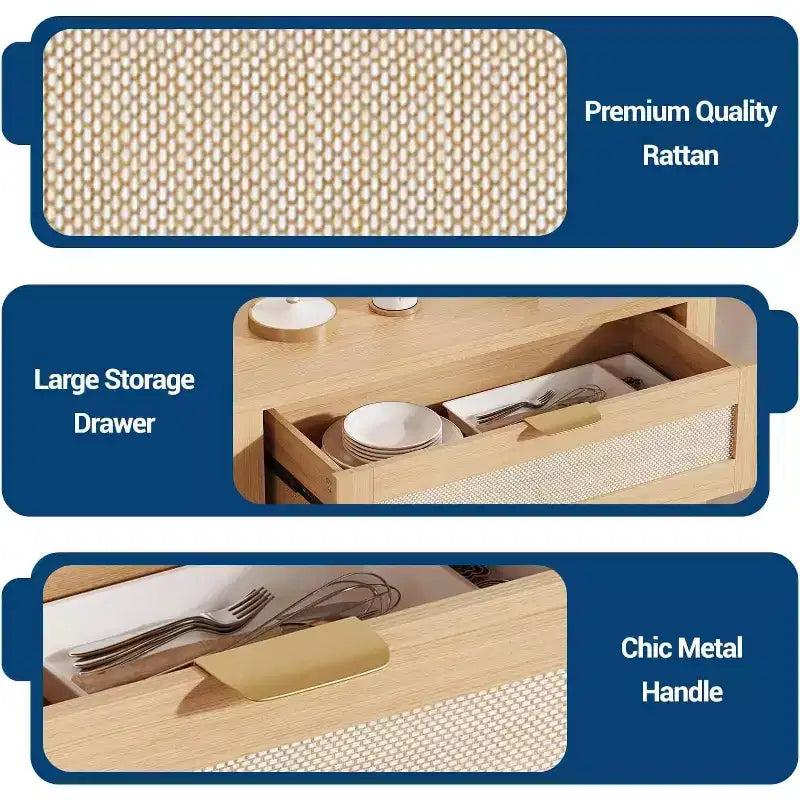 Madia credenza con cassetto e ante in rattan rovere scuro / rovere chiaro