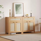 Madia credenza con cassetto e ante in rattan rovere scuro / rovere chiaro