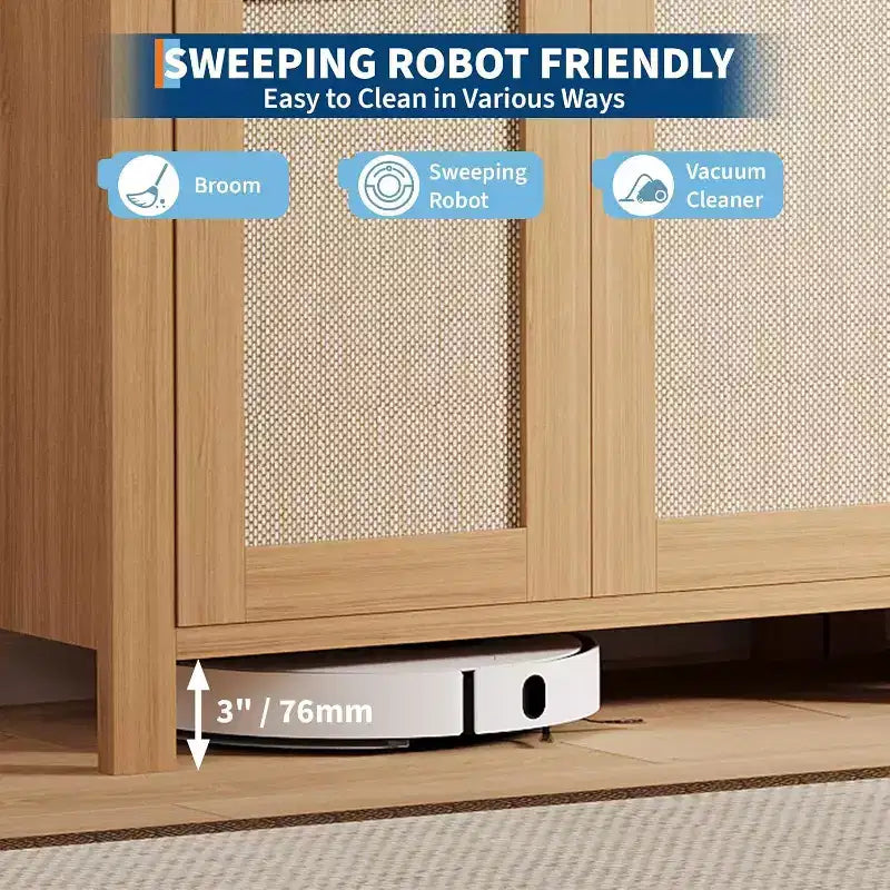 Madia credenza con cassetto e ante in rattan rovere scuro / rovere chiaro