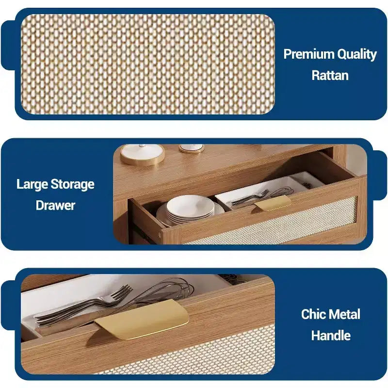 Madia credenza con cassetto e ante in rattan rovere scuro / rovere chiaro