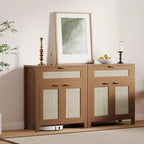 Madia credenza con cassetto e ante in rattan rovere scuro / rovere chiaro