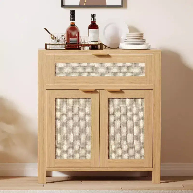 Madia credenza con cassetto e ante in rattan rovere scuro / rovere chiaro