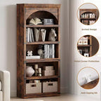 Libreria ad arco a 5 ripiani, colore nero/marrone/grigio/bianco/legno, singola, altezza 174,5 cm