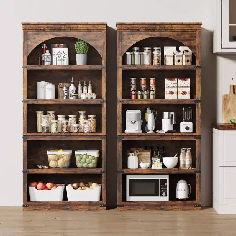 Libreria ad arco a 5 ripiani, colore nero/marrone/grigio/bianco/legno, singola, altezza 174,5 cm