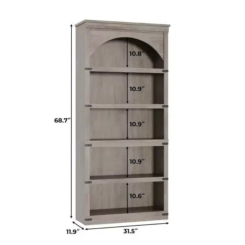 Libreria ad arco a 5 ripiani, colore nero/marrone/grigio/bianco/legno, singola, altezza 174,5 cm