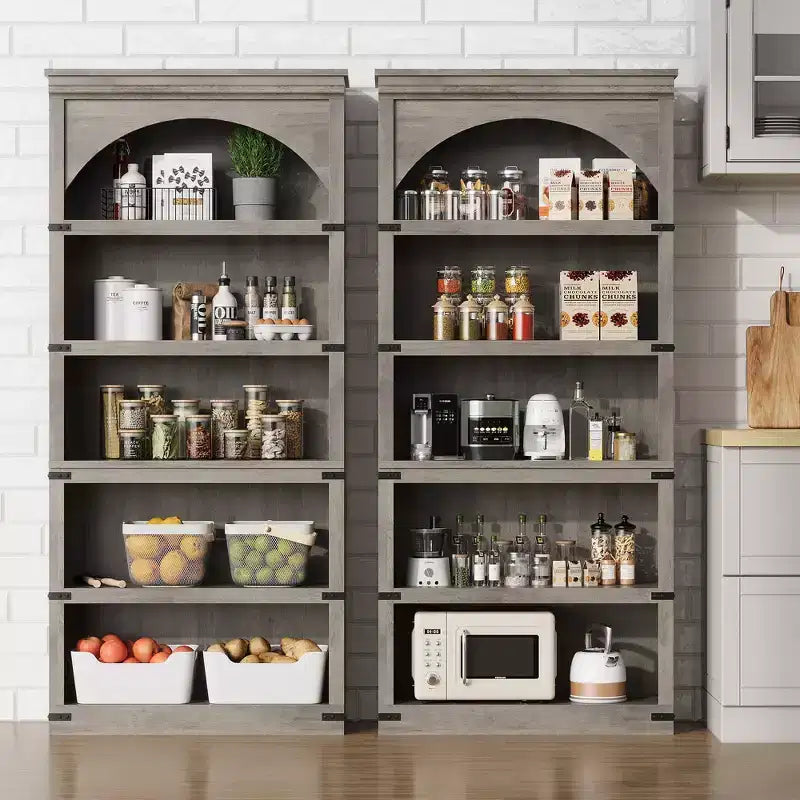 Libreria ad arco a 5 ripiani, colore nero/marrone/grigio/bianco/legno, singola, altezza 174,5 cm