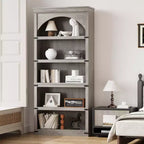 Libreria ad arco a 5 ripiani, colore nero/marrone/grigio/bianco/legno, singola, altezza 174,5 cm
