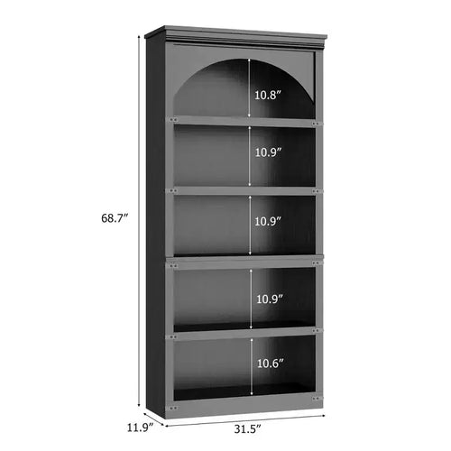 Libreria ad arco a 5 ripiani, colore nero/marrone/grigio/bianco/legno, singola, altezza 174,5 cm