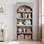 Libreria ad arco a 5 ripiani, colore nero/marrone/grigio/bianco/legno, singola, altezza 174,5 cm