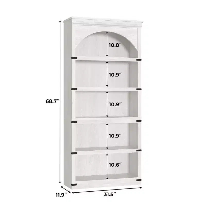 Libreria ad arco a 5 ripiani, colore nero/marrone/grigio/bianco/legno, singola, altezza 174,5 cm