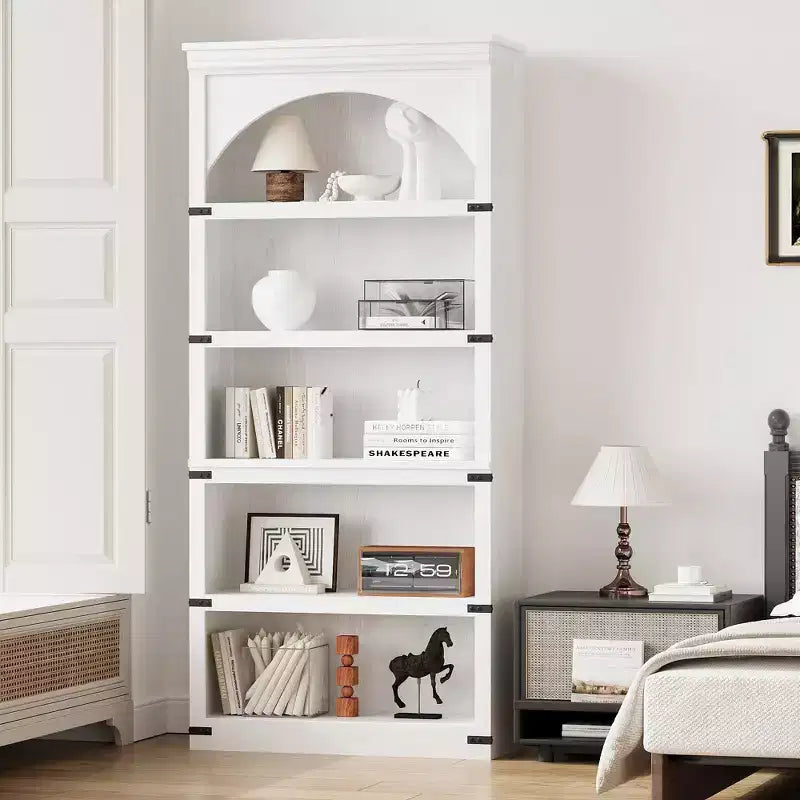Libreria ad arco a 5 ripiani, colore nero/marrone/grigio/bianco/legno, singola, altezza 174,5 cm