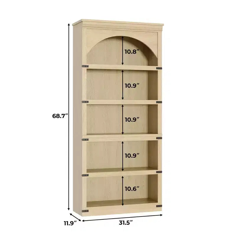 Libreria ad arco a 5 ripiani, colore nero/marrone/grigio/bianco/legno, singola, altezza 174,5 cm