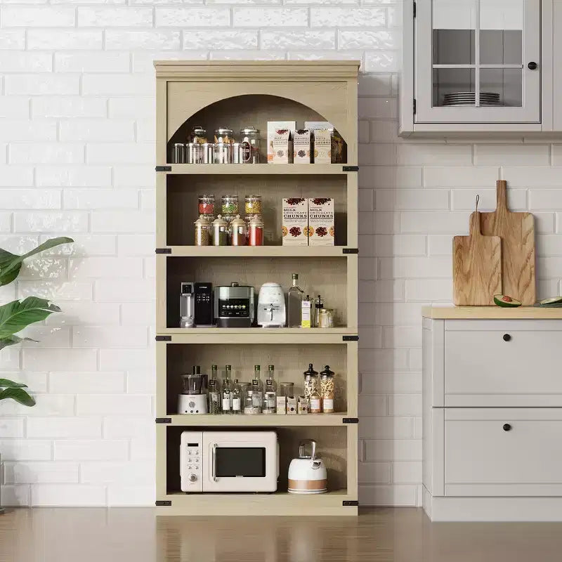 Libreria ad arco a 5 ripiani, colore nero/marrone/grigio/bianco/legno, singola, altezza 174,5 cm