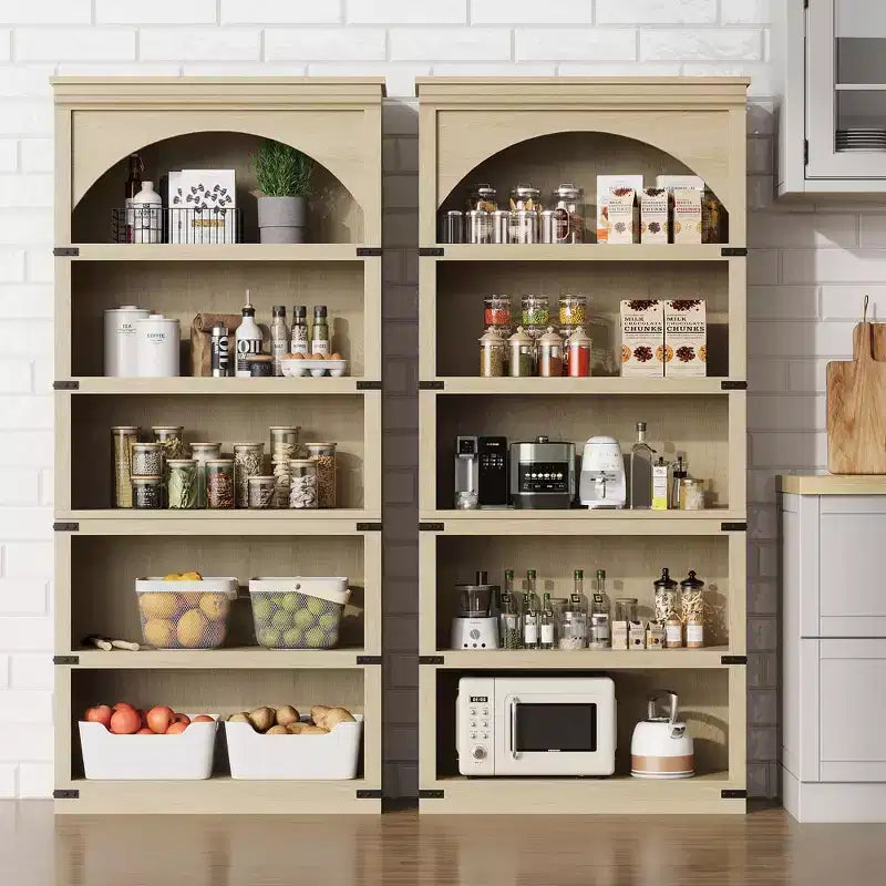 Libreria ad arco a 5 ripiani, colore nero/marrone/grigio/bianco/legno, singola, altezza 174,5 cm