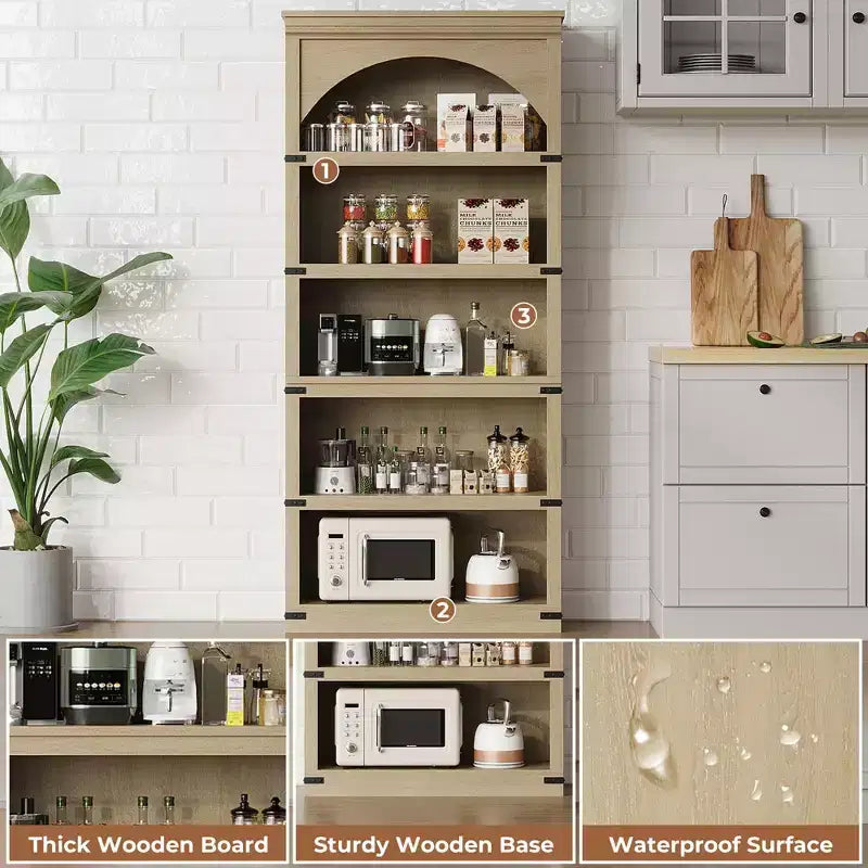 Libreria ad arco a 5 ripiani, colore nero/marrone/grigio/bianco/legno, singola, altezza 174,5 cm