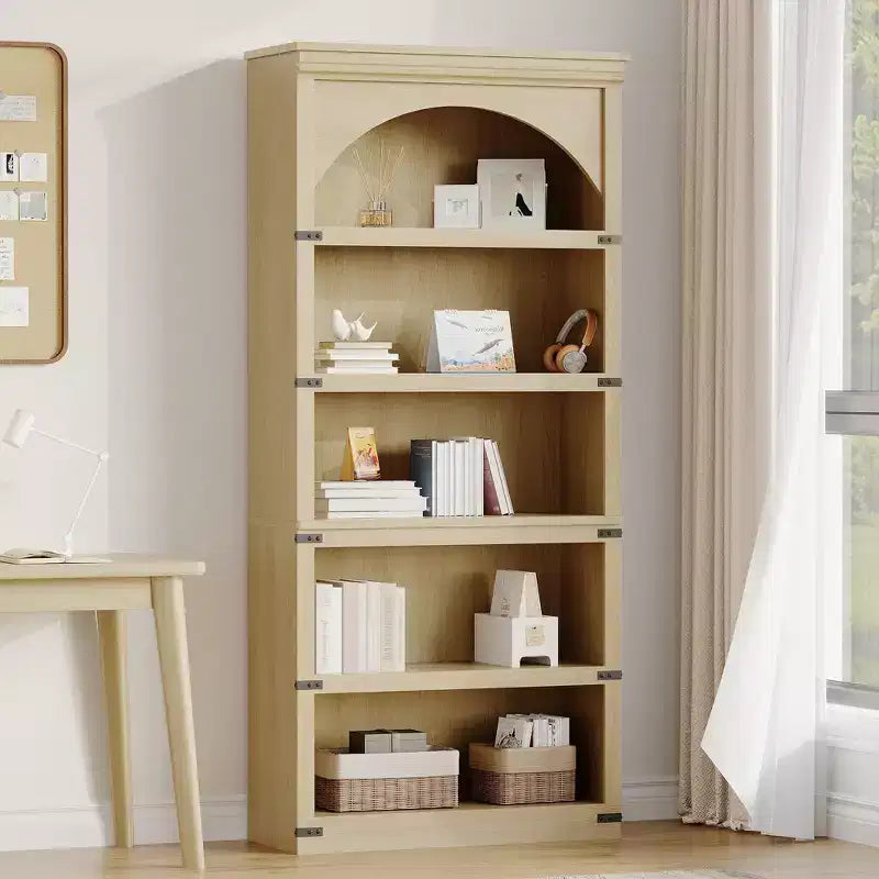 Libreria ad arco a 5 ripiani, colore nero/marrone/grigio/bianco/legno, singola, altezza 174,5 cm