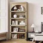 Libreria ad arco a 5 ripiani, colore nero/marrone/grigio/bianco/legno, singola, altezza 174,5 cm