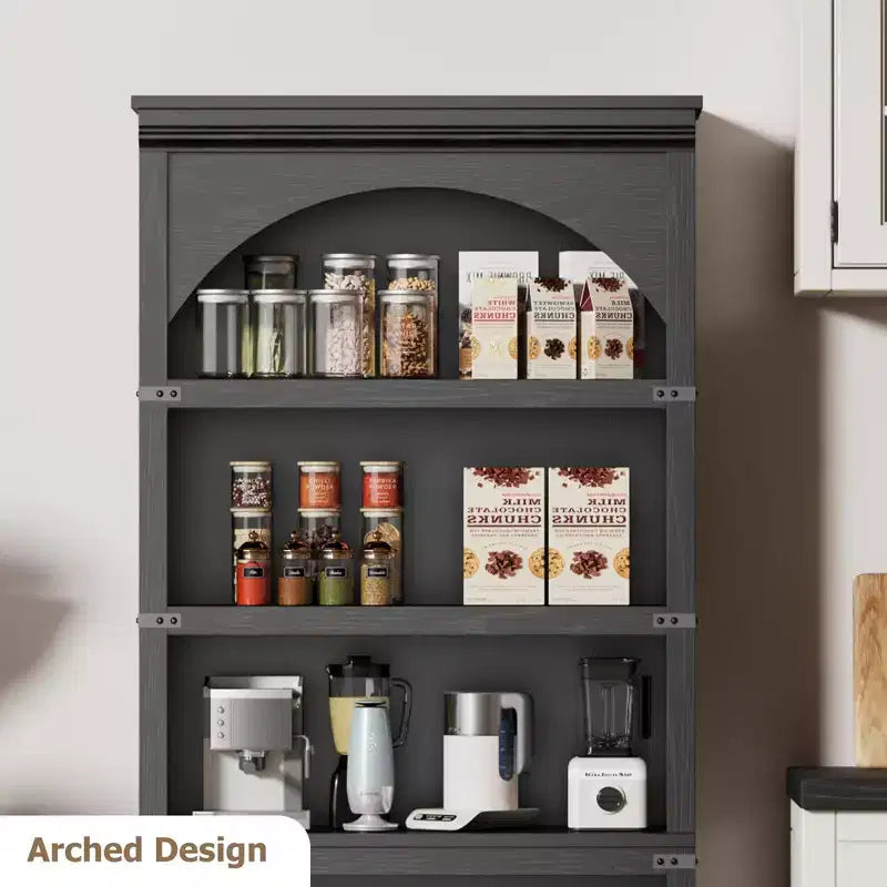 Libreria ad arco a 5 ripiani, colore nero/marrone/grigio/bianco/legno, singola, altezza 174,5 cm