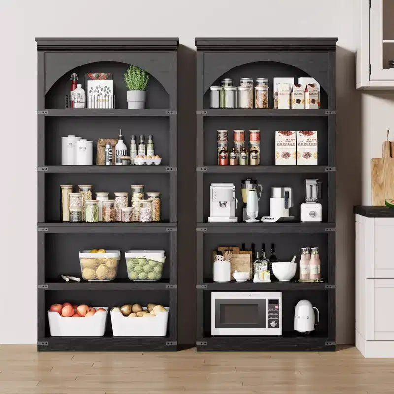Libreria ad arco a 5 ripiani, colore nero/marrone/grigio/bianco/legno, singola, altezza 174,5 cm
