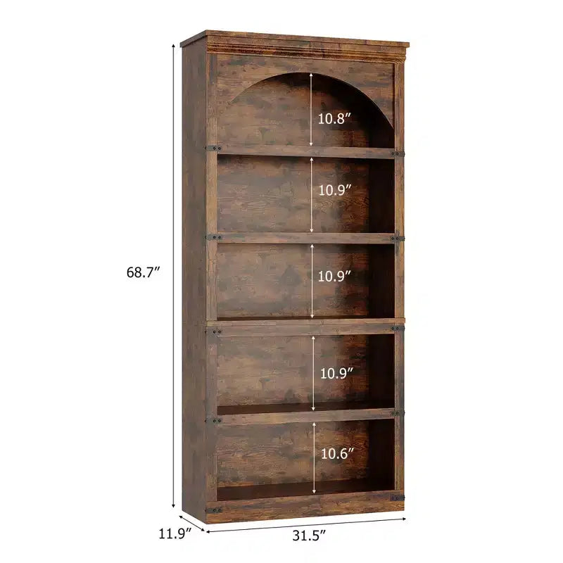 Libreria ad arco a 5 ripiani, colore nero/marrone/grigio/bianco/legno, singola, altezza 174,5 cm