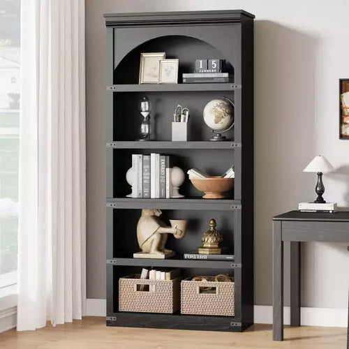 Arched Bookcase 5 Shelf Bookshelf 68.7 in Tall Bookcase Farmhouse Curved Storage Rack Wooden Bookshelves for Home Office, Living Room