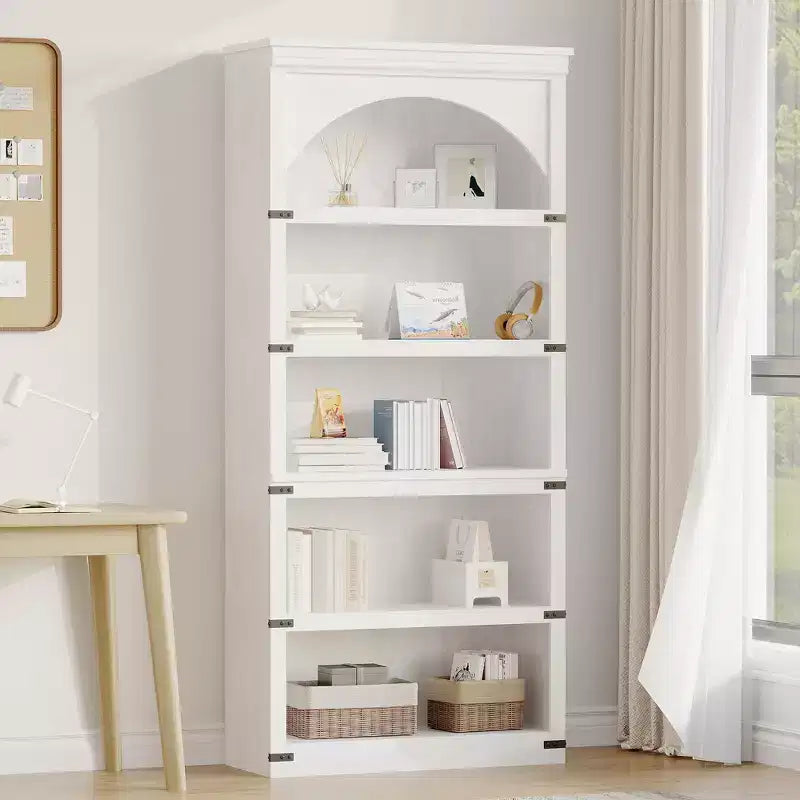 Libreria ad arco a 5 ripiani, colore nero/marrone/grigio/bianco/legno, singola, altezza 174,5 cm