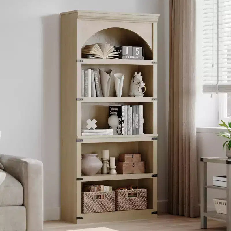 Libreria ad arco a 5 ripiani, colore nero/marrone/grigio/bianco/legno, singola, altezza 174,5 cm