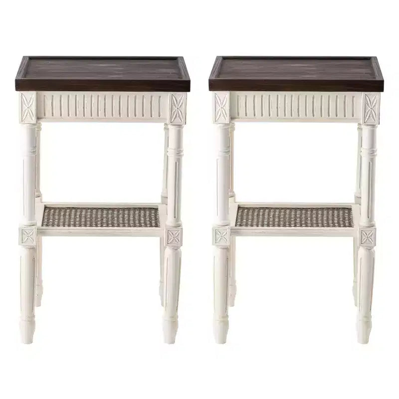 COZAYH French Country Accent End Table, Wood Tray Top Side Table, Brown & White